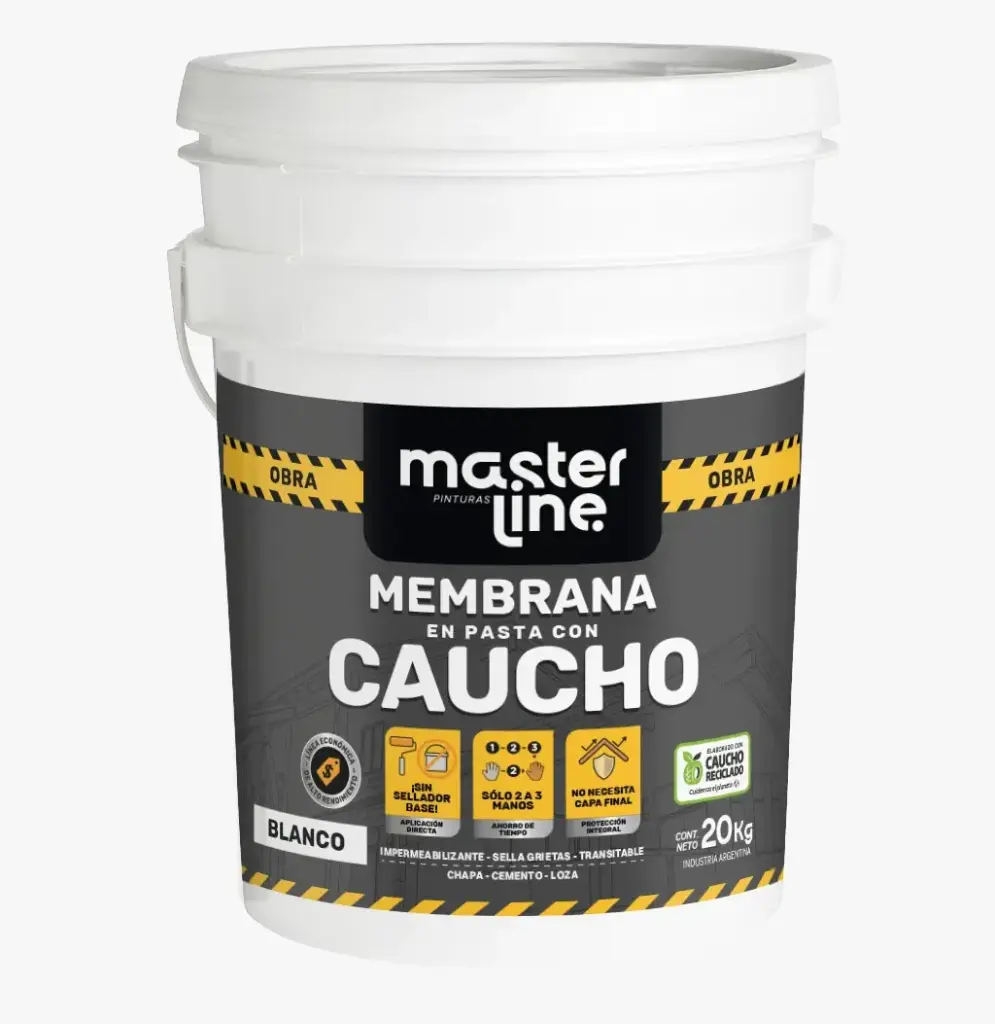 Combo Membrana En Pasta Caucho Linea Obra 20 Kg Blanca Masterline 