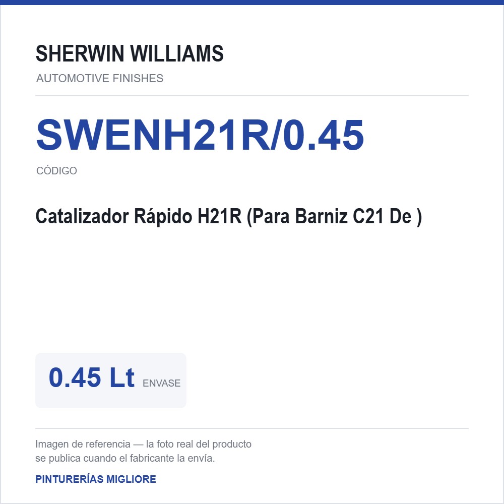ZSWAF Catalizador Rápido H21R 0.45 L (Para Barniz C21 De 0.9L) 0.45 Lt