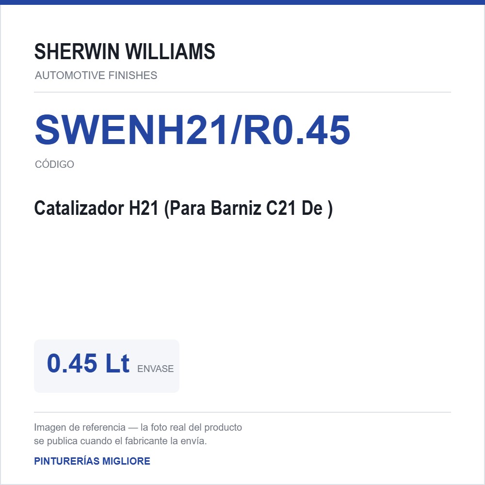 ZSWAF Catalizador H21 0.45 L (Para Barniz C21 De 0.9L) 0.45 Lt