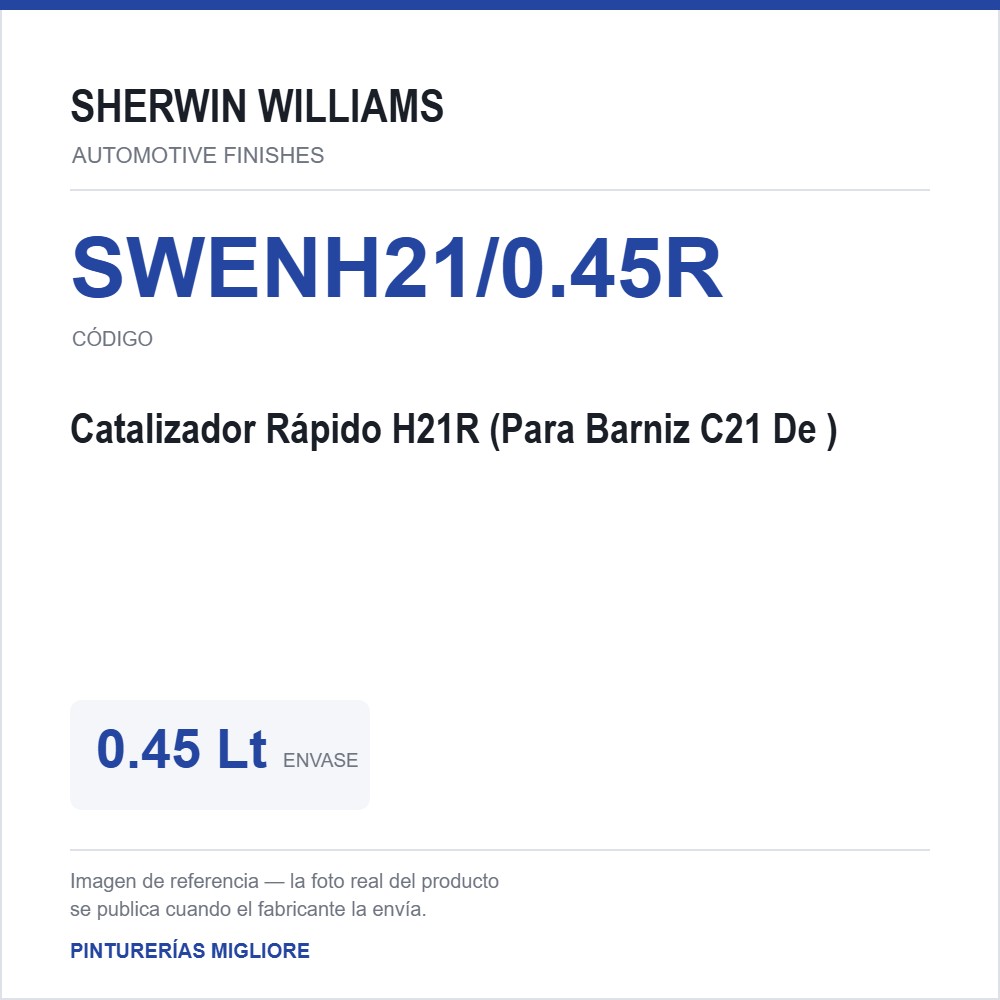 ZSWAF Catalizador Rápido H21R 0.45 L (Para Barniz C21 De 4.5L) 0.45 Lt