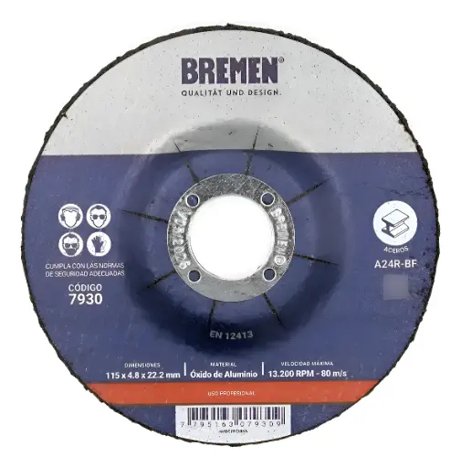[BR7930] Bremen Disco De Desbaste 4-1/2 (115x4.8x22,23mm) X 10un