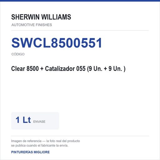 [SWCL8500551] ZSWAF Clear 8500 + Catalizador 055 (9 Un. 750 Ml + 9 Un. 150 Ml) 1 Lt