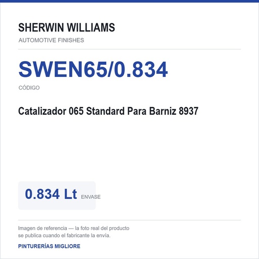 [SWEN65/0.834] ZSWAF Catalizador 065 Standard Para Barniz 8937 0.834 Lt