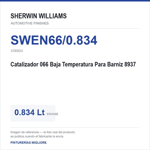 [SWEN66/0.834] ZSWAF Catalizador 066 Baja Temperatura Para Barniz 8937 0.834 Lt