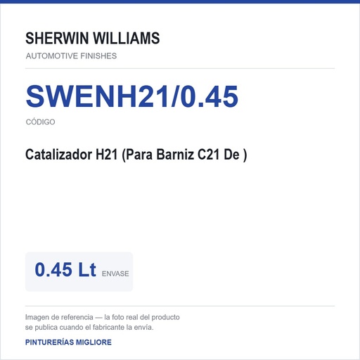 [SWENH21/0.45] ZSWAF Catalizador H21 0.45 L (Para Barniz C21 De 4.5L) 0.45 Lt
