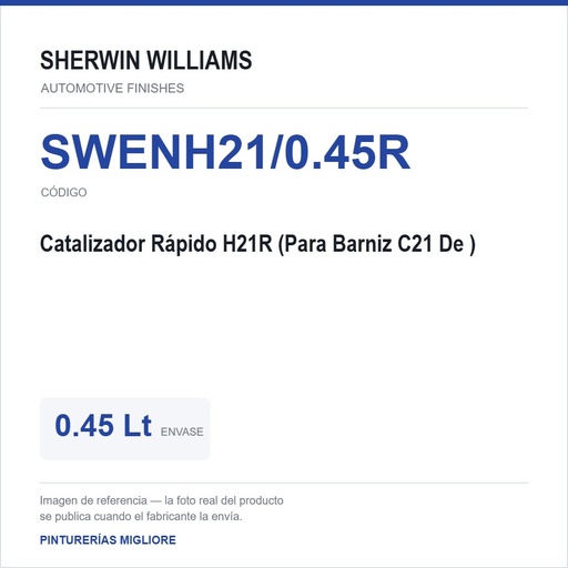 [SWENH21/0.45R] ZSWAF Catalizador Rápido H21R 0.45 L (Para Barniz C21 De 4.5L) 0.45 Lt
