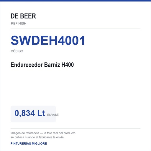[SWDEH4001] Debeer - (64660H400) Endurecedor Barniz H400 0,834 Lt