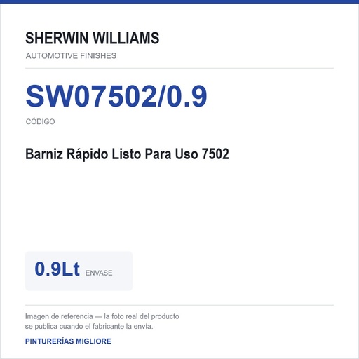 [SW07502/0.9] ZSWAF Barniz Rápido Listo Para Uso 7502 0.9Lt